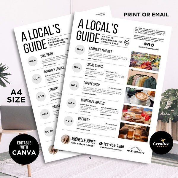 Real Estate Local Guide Flyer Template, Welcome guide, City guide flyer, Luxury Local Scene, Around The Neighborhood Handout, Editable Canva