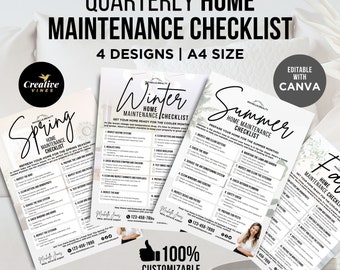 Liste de contrôle trimestrielle pour l'entretien de la maison Modèle de flyer pour agent immobilier, Marketing immobilier, été, hiver, automne, printemps Canva