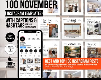 Real Estate November Instagram Posts with Captions & Hashtags, Fall Real Estate Social Media Posts, Real Estate Marketing, Real Estate Fall