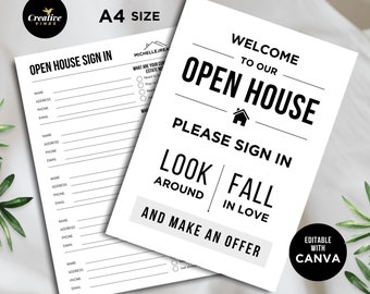 Editable Open House Sign In Sheet, Canva Realtor Template, Printable Welcome Sign, Real Estate Agent Form, Buyer Lead Capture Sheet Canva