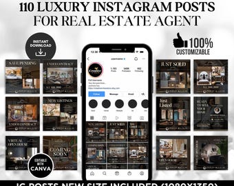 Luxury Instagram Post, Luxury Real Estate Instagram Posts, Real Estate Instagram Templates, Social Media Posts Real Estate Canva Templates