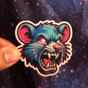 Angry Rat Sticker- High Quality Matt Vinyl and Waterproof - For laptop, luggage or car bumper. Great gift.