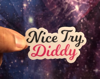 Nice Try DIDDY 2.75x1.75 Sticker - High Quality Matt Vinyl and Waterproof - For laptop, fridge or car. Great gift.