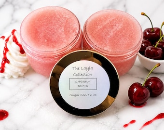 Exfoliante de azúcar – Exfoliante corporal Cherry Bomb – Exfoliante e hidratante – Dulce aroma cremoso