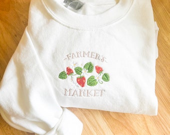 Farmer's Market Unisex Crewneck | Sweatshirt | Strawberry Field Embroidered | Streetwear | Beige Letter Sweater | Gift Idea | White or Beige