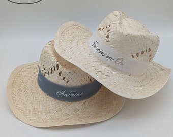 Chapeau paille personnalisé fête mariage cadeau invité evjf evg