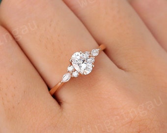 1 Carat Oval Lab grown diamond engagement ring Unique rose gold ring Marquise cut Diamond ring Classic IGI Certified Bridal Diamond ring