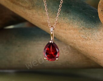 Red garnet necklace Rose gold Pear shaped Garnet pendant for women January birthstone jewelry Teardrop Necklace anniversary gift
