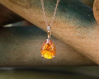 Teardrop Citrine Necklace Rose gold Pear shaped Citrine Pendant Necklace women November Birthstone Necklace anniversary bridal pendant Gift