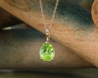Pear Peridot pendant necklace Rose gold Teardrop August Birthstone Necklace women Solitaire Necklace anniversary pendant New Year gift