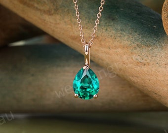 Pear cut Emerald necklace Rose gold May birthstone necklace women Teardrop Emerald Solitaire Necklace anniversary bridal pendant Mother gift