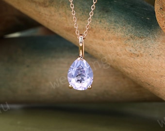 Lavender Amethyst necklace Rose gold Pear shaped necklace women Teardrop Amethyst Solitaire Necklace anniversary bridal pendant Mother gift