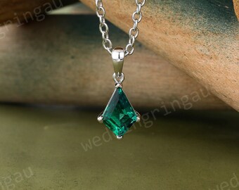 Kite cut Emerald necklace White gold vintage unique Personalized pendant women May birthstone Necklace anniversary bridal pendant gift