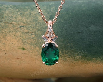 Oval cut Emerald necklace 14k Rose gold May birthstone necklace women Alexandrite Necklace pendant anniversary bridal wedding gift