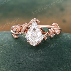 Kite cut Moissanite engagement ring Vintage Rose gold kite cut moissanite ring marquise cut Moss agate ring wedding Promise ring for women