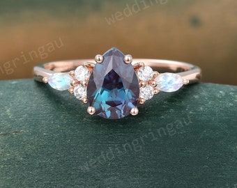 Pear shaped Alexandrite ring Vintage Alexandrite engagement ring Rose gold marquise cut moonstone ring June birthstone ring Promise ring