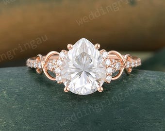 Pear Shaped Moissanite Engagement Ring Vintage Rose Gold Round Diamond Infinity Twist Wedding Ring Cluster Bridal Promise Anniversary Ring