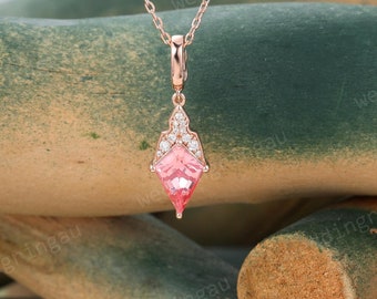 Kite cut Pink Sapphire Pendant Necklace for Women Rose gold wedding pendant Moissanite Necklace anniversary pendant Personalized Gift