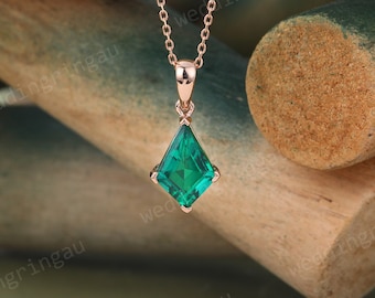 Kite cut Emerald necklace Rose gold vintage unique Personalized pendant women May birthstone Necklace anniversary bridal pendant Xmas gift