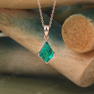 Kite cut Emerald necklace Rose gold vintage unique Personalized pendant women May birthstone Necklace anniversary bridal pendant Xmas gift