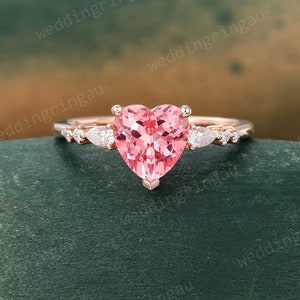 Heart Shaped Pink Sapphire Engagement Ring Unique Rose Gold Pear Cut Moissanite Ring Cluster Wedding Ring Promise Lover Ring for women gift