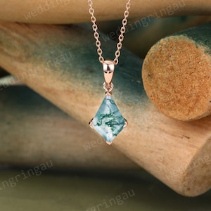 Kite cut Moss agate necklace Rose gold vintage unique Personalized pendant women Moss agate jewelry anniversary pendant Valentine gift