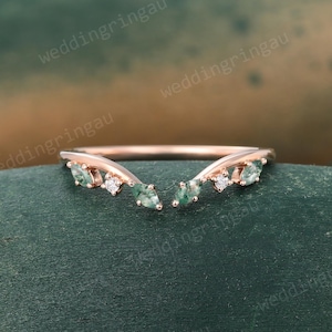 Marquise cut Moosachat Hochzeit Band Einzigartige Rosegold Moissanite Geschwungener Ehering Vintage Art Deco Brautschmuck Versprechen Ring