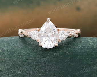Pear Shaped Moissanite Engagement Ring Unique Rose Gold Ring Trillion cut Moissanite Infinity Ring Diamond Ring Teardrop Bridal Promise Ring
