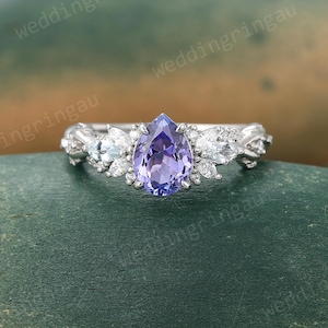 Birnen-Tansanit-Verlobungsring Weinlese-Sterlingsilber Marquise Aquamarin Moissanit Cluster Ehering 4 Prong-Einstellung Versprechensring