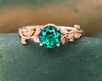 Vintage Emerald engagement ring Unique Rose gold engagement ring Marquise cut Opal ring Nature inspired ring Branch Twig ring Promise ring