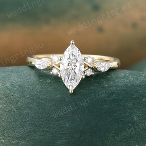 1 Carat Marquise Moissanite Engagement Ring Vintage 14K Solid Gold Moissanite Wedding Promise Ring Six Prong Setting Gift for Her