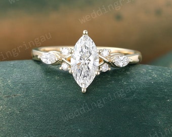 1 Carat Marquise Moissanite Engagement Ring Vintage 14K Solid Gold Moissanite Wedding Promise Ring Six Prong Setting Gift for Her