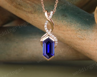 Blue Sapphire Pendant Necklace for Women Rose gold Bridal wedding Knot pendant Moissanite Necklace anniversary pendant Personalized Gift