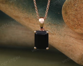 Emerald cut Black onyx necklace Unique 14k Rose gold solitaire necklace pendant minimalist pendant art deco anniversary gift for her