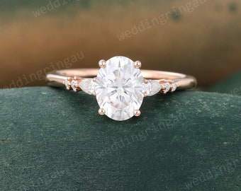 Oval cut Moissanite engagement ring Vintage Rose gold ring Pear shaped moissanite ring Art deco Bridal promise anniversary ring for women