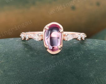 Pink Sapphire Ring Unique Shaped Engagement Ring Rose Gold Kite Moissanite Diamond Wedding Ring Art Deco Bridal Promise Ring Gift for Her