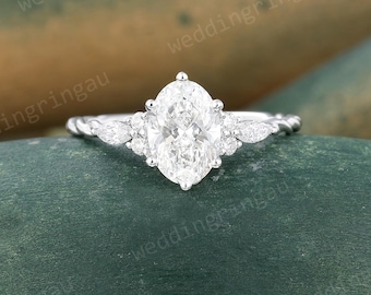 Oval Lab Grown Diamond Promise Ring Vintage 14k White Gold Twisted Band Diamond Engagement Ring IGI Certified Diamond Ring Anniversary Ring