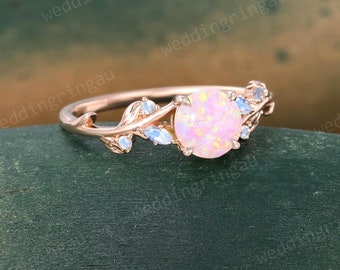 Branch Round Pink opal engagement ring Unique Rose gold engagement ring Marquise cut Moonstone ring Twig ring Bridal wedding promise ring
