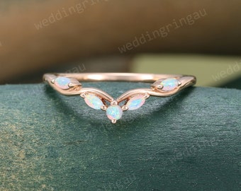 Marquise cut Opal wedding band Vintage rose gold curved wedding band Branch ring Bridal art deco stacking matching band Anniversary ring