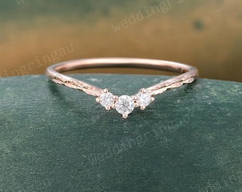 Dainty Filigree Diamond Curved Wedding Band Rose Gold Leaf Engraved Stacking Matching Band Nature Inspired Promise Anniversary Ring