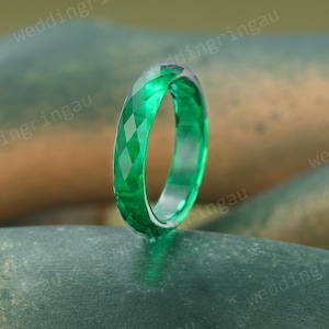4MM Green Emerald Wedding Band Unique Full Eternity Emerald Band Green Gemstone Engagement Band Stacking Promise Ring May Birthstone Ring