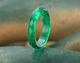 4MM Green Emerald Wedding Band Unique Full Eternity Emerald Band Green Gemstone Engagement Band Stacking Promise Ring May Birthstone Ring