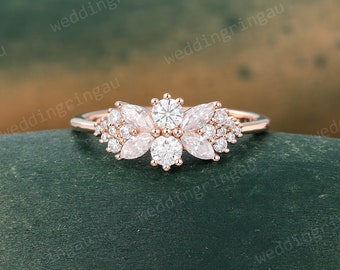 Unique Cluster Moissanite engagement ring Rose gold marquise cut moissanite ring Art deco ring Snowdrift ring for women Promise ring gift