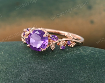 Branch Purple Amethyst ring Vintage Rose gold Twig engagement ring Marquise cut Amethyst ring Crystal wedding ring Nature inspired ring Gift