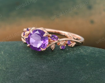 Branch Purple Amethyst ring Vintage Rose gold Twig engagement ring Marquise cut Amethyst ring Crystal wedding ring Nature inspired ring Gift