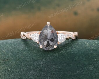 Twist Pear shaped Salt and pepper diamond engagement ring Rose gold ring Trillion cut Diamond wedding ring Infinity ring Promise ring