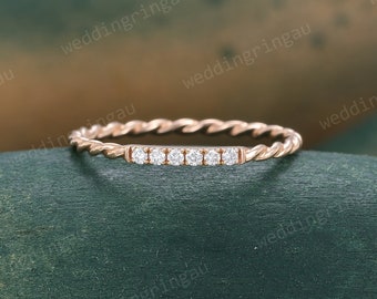 Diamond wedding band vintage rose gold unique stacking matching band women art deco promise twisted ring eternity Anniversary gift for her