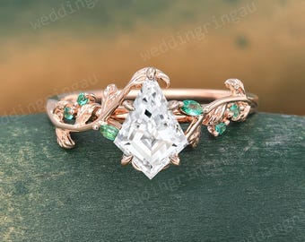 1CT Kite cut Lab Grown Diamond Engagement Ring Unique Rose Gold Leaf Branch Wedding Ring Nature Inspired Ring Anniversary Promise Gift