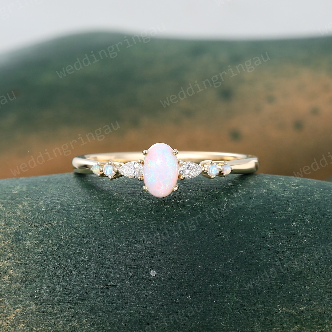 Dainty Oval Cut Natural Opal Ring Solid Gold Engagement Ring Peat Cut ...