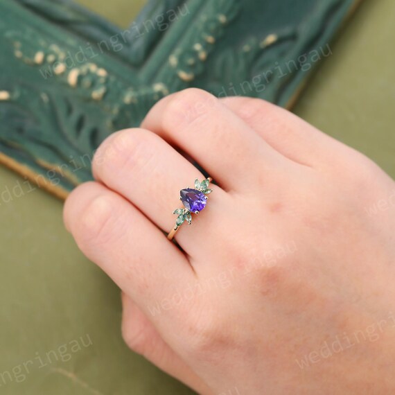 7号 パープルサファイアペアシェイプリング ペアシェイプのパープルサファイアエンゲージリング、ユニークな